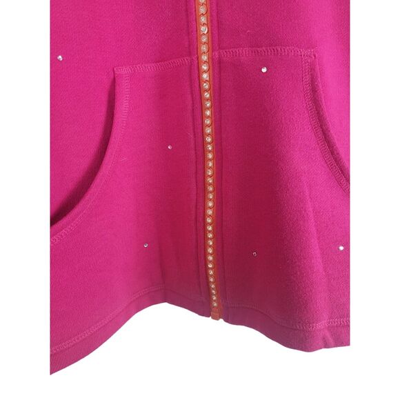 Quacker Factory Full Zip Hoodie XL Womens Long Sleeve Pink Jeweled Pocket Unique - Picture 8 of 13